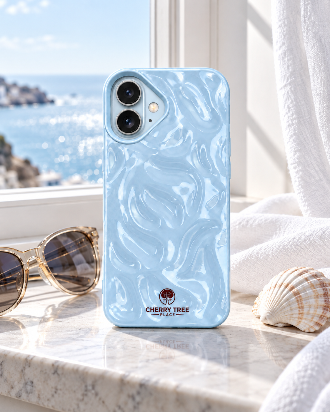 Glossy Powder Blue Ripple iPhone Case