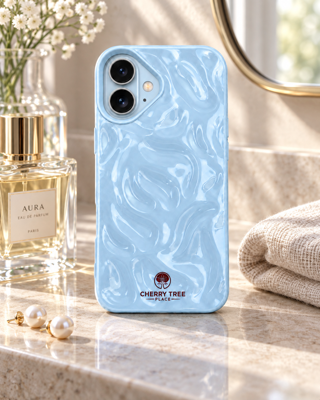 Glossy Powder Blue Ripple iPhone Case